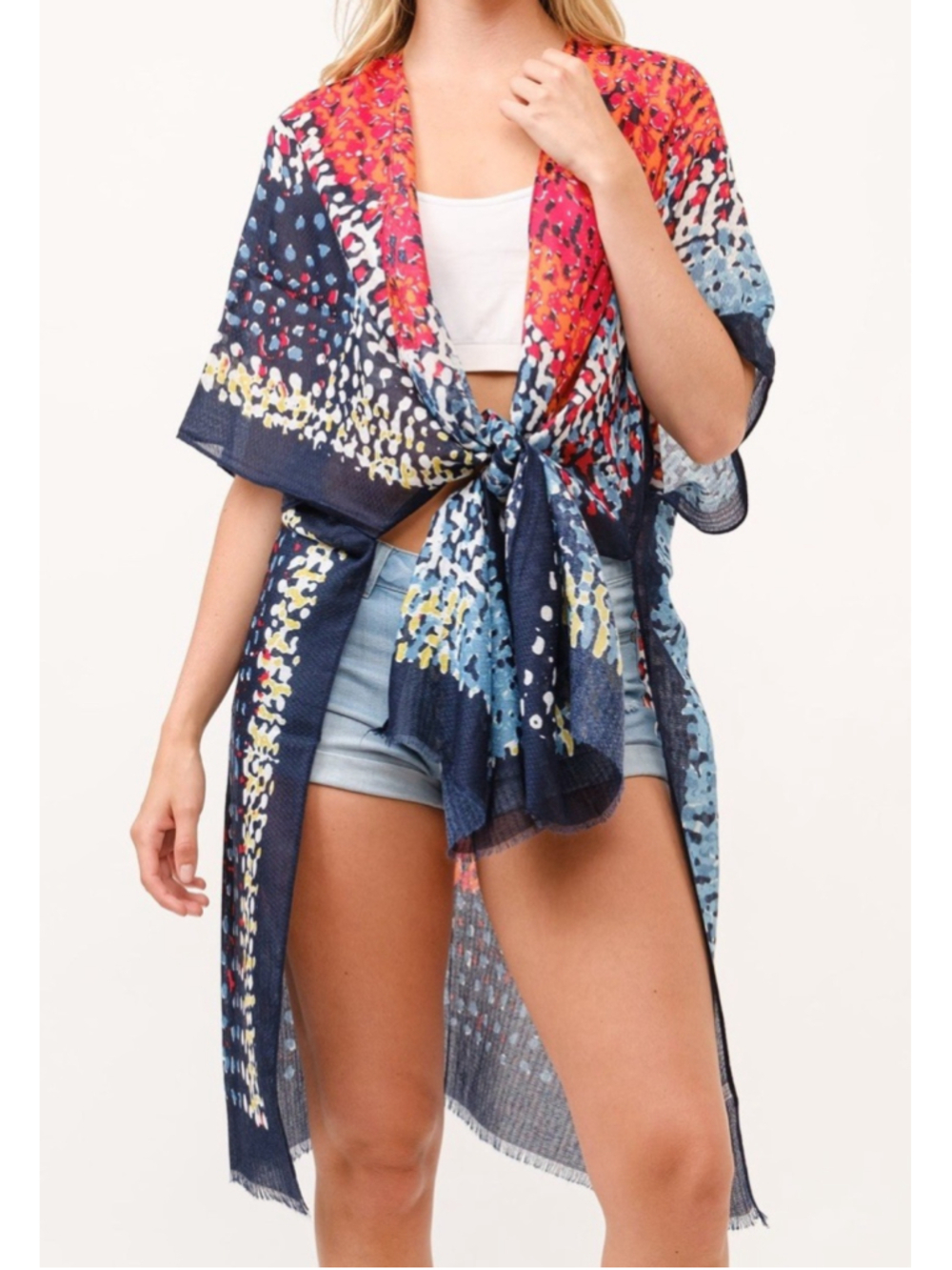 🇺🇸 Boho Sheer Kimono Cover Up One Size Colorful Abstract Print Lightweight - Picture 4 of 8